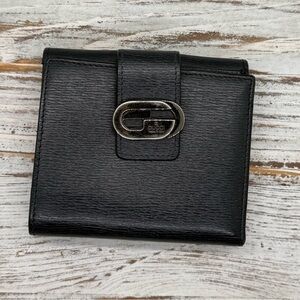 Gucci Vintage black leather interlocking G bifold wallet with silver hardware